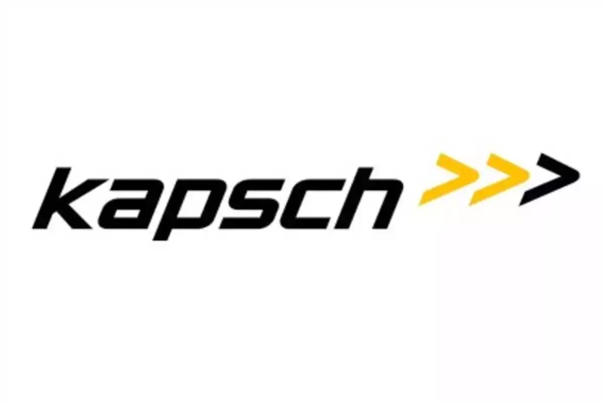 Logo de la empresa Kapsch con flechas amarillas y negras apuntando hacia la derecha