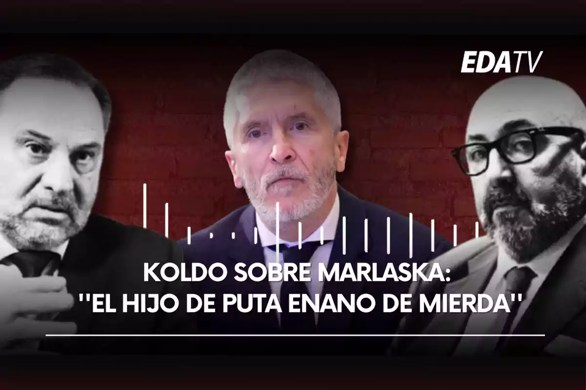 Tres hombres con expresión seria aparecen en una imagen con fondo de ladrillos rojos y el logo de EDATV, en el centro se muestra una cita textual con lenguaje ofensivo.