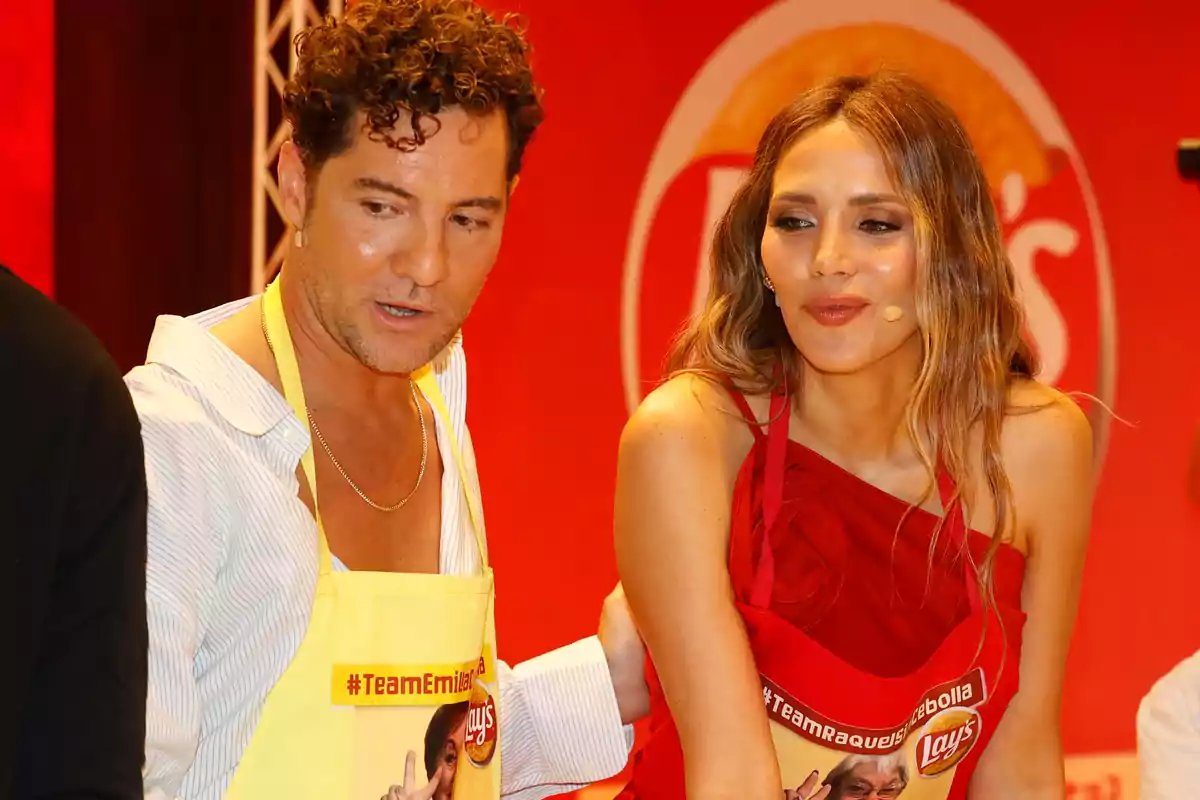 David Bisbal y Rosanna Zanetti durante el concurso de Lays de tortilla de patata con cebolla o sin cebolla. David Bisbal y Rosanna Zanetti durante el concurso de Lays de tortilla de patata con cebolla o sin cebolla.