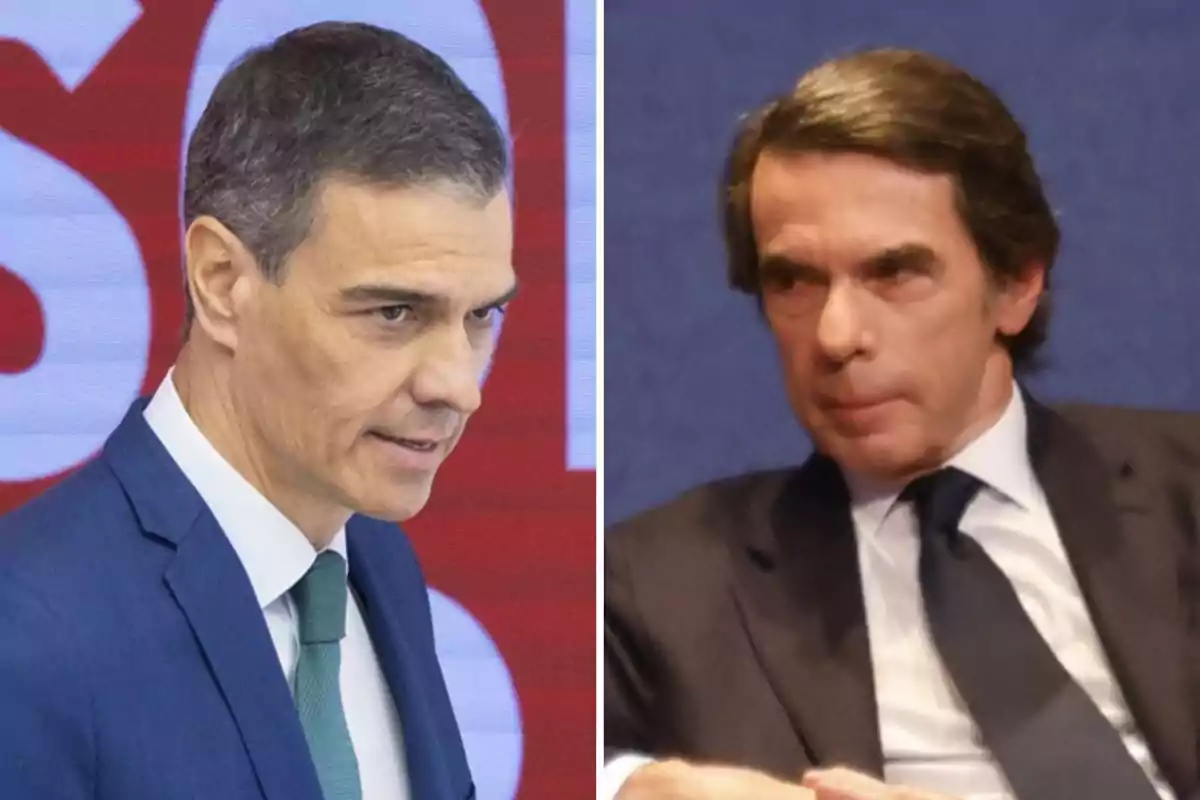 Dos hombres con traje y corbata aparecen en una imagen dividida, uno con fondo rojo y el otro con fondo azul