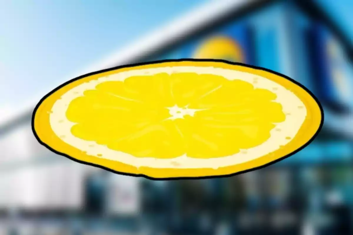 Una ilustración de una rodaja de limón amarillo sobre un fondo borroso de un edificio moderno. Una ilustración de una rodaja de limón amarillo sobre un fondo borroso de un edificio moderno.
