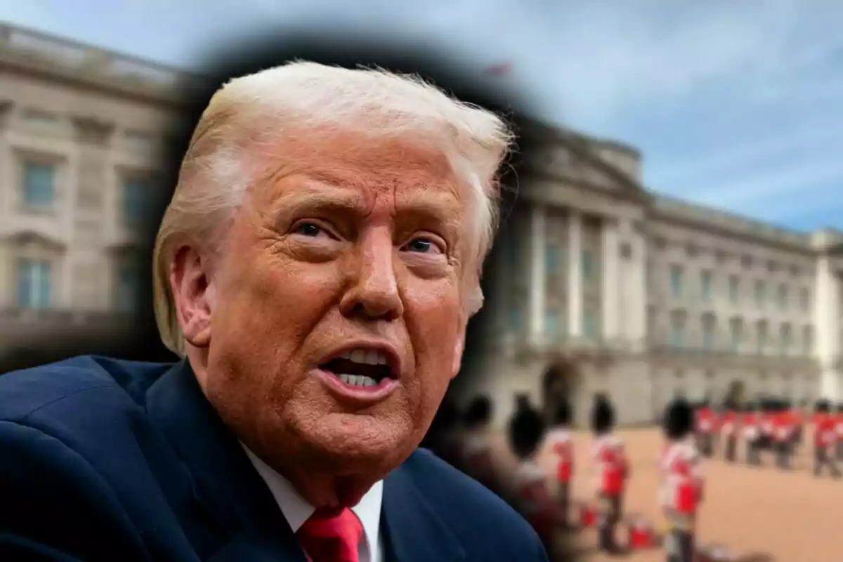 Montaje de fotos de Donald Trump y, de fondo, Buckingham Palace.