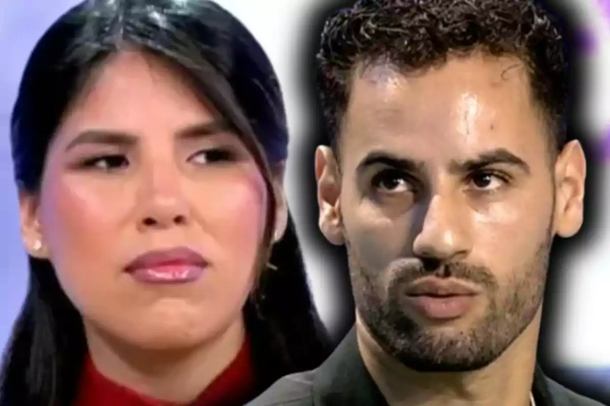 Montaje de fotos de primer plano de Isa Pantoja y Asraf Beno, ambos con rostro serio.