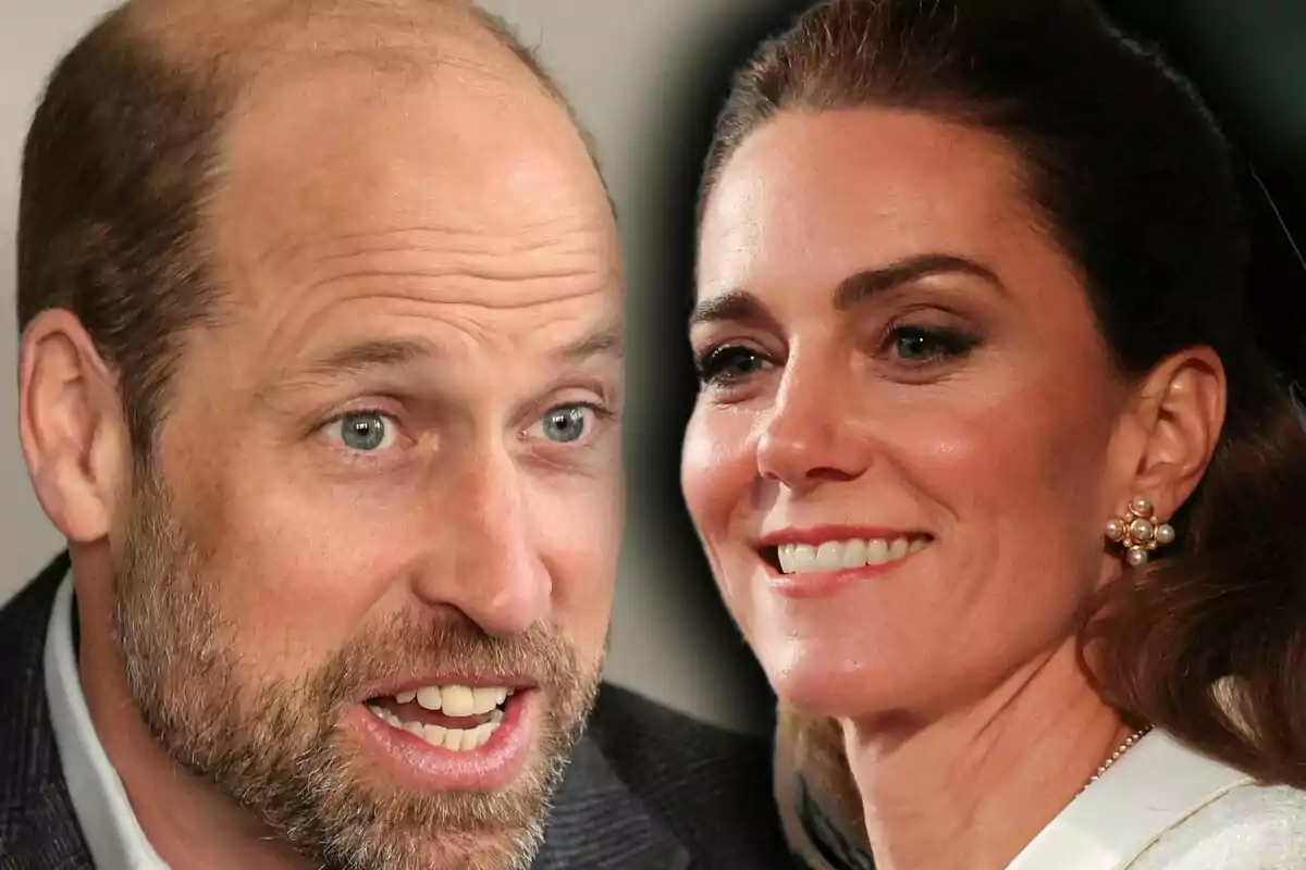 Montaje de fotos de primer plano del príncipe Guillermo y Kate Middleton, ambos sonrientes.