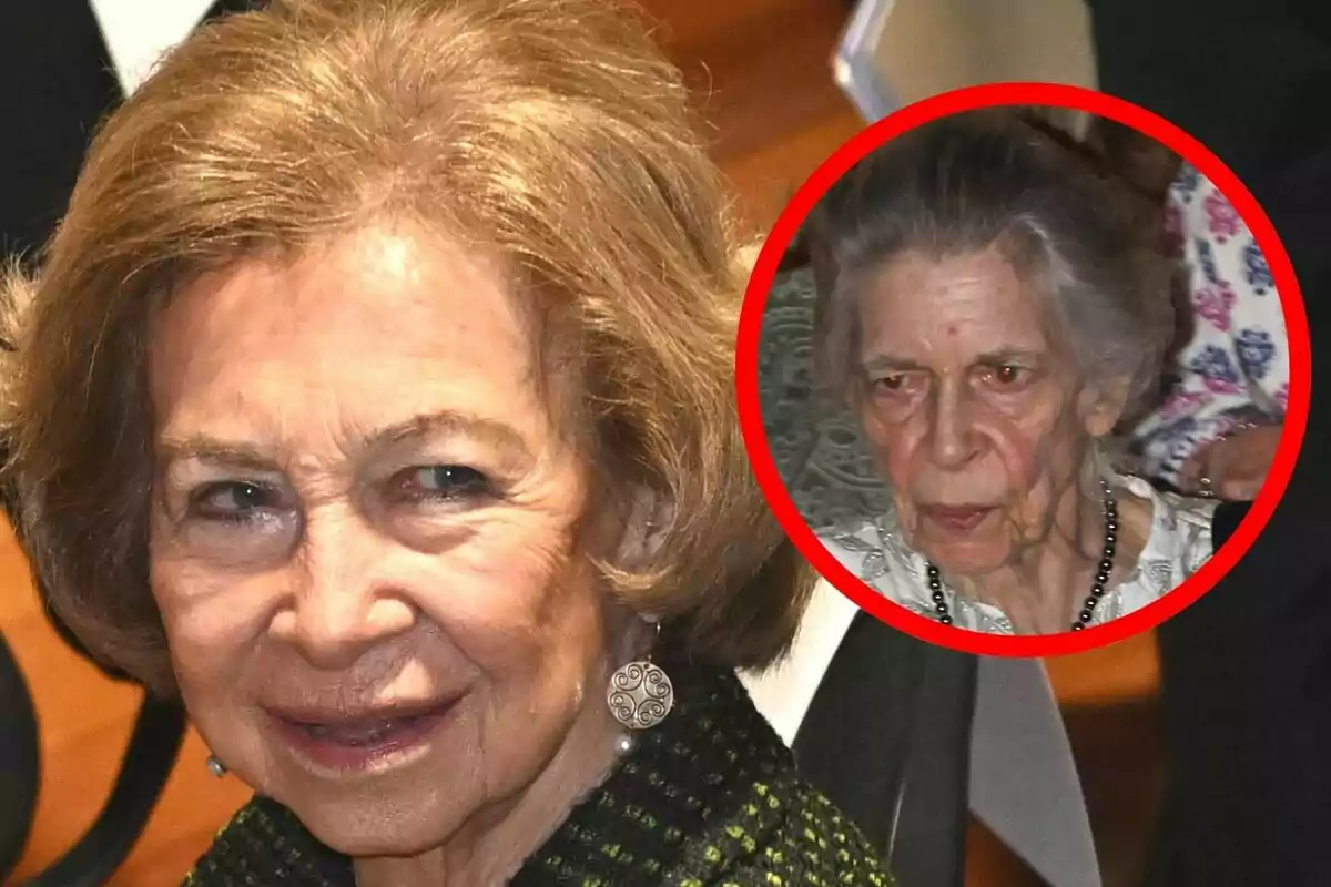 Montaje de fotos de primer plano de Irene de Grecia y la reina Sofía, ambas con rostro neutro.