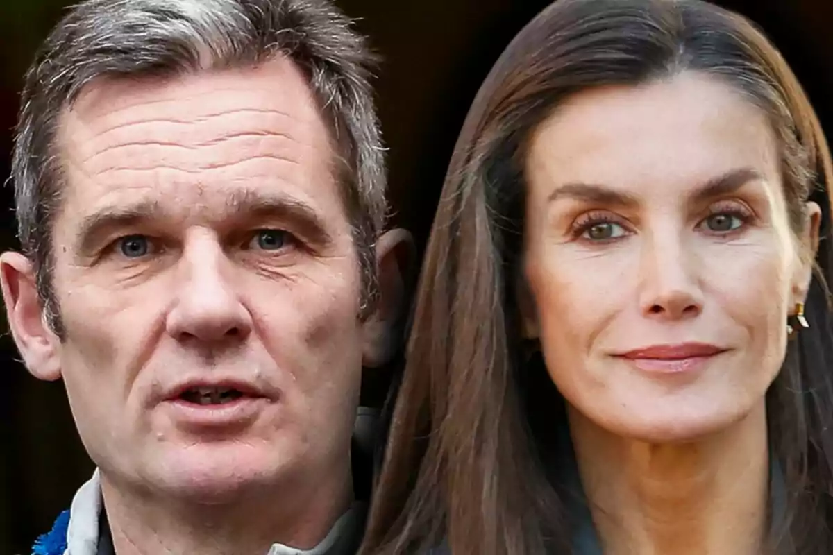 Close-up photo montage of Letizia Ortiz and Iñaki Urdangarin, both with serious expressions.