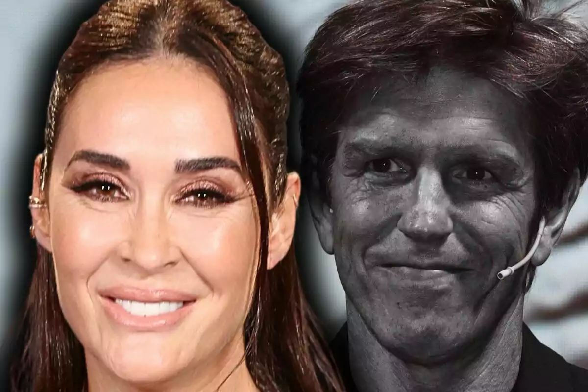 Montaje de fotos de primer plano de Vicky Martín Berrocal sonriente y Manuel Díaz (El Cordobés) con rostro neutro y en blanco y negro.