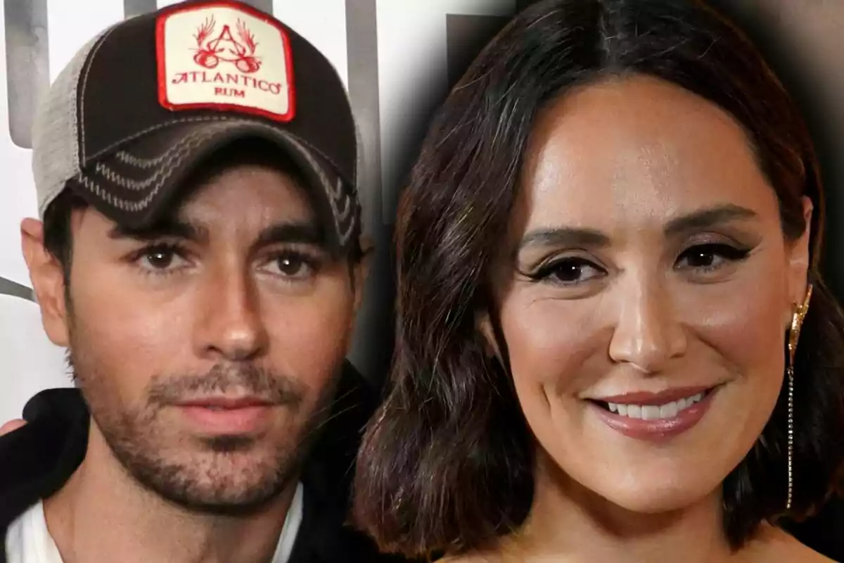 Montaje de fotos de primer plano de Enrique Iglesias y Tamara Falcó, ambos en primer plano.