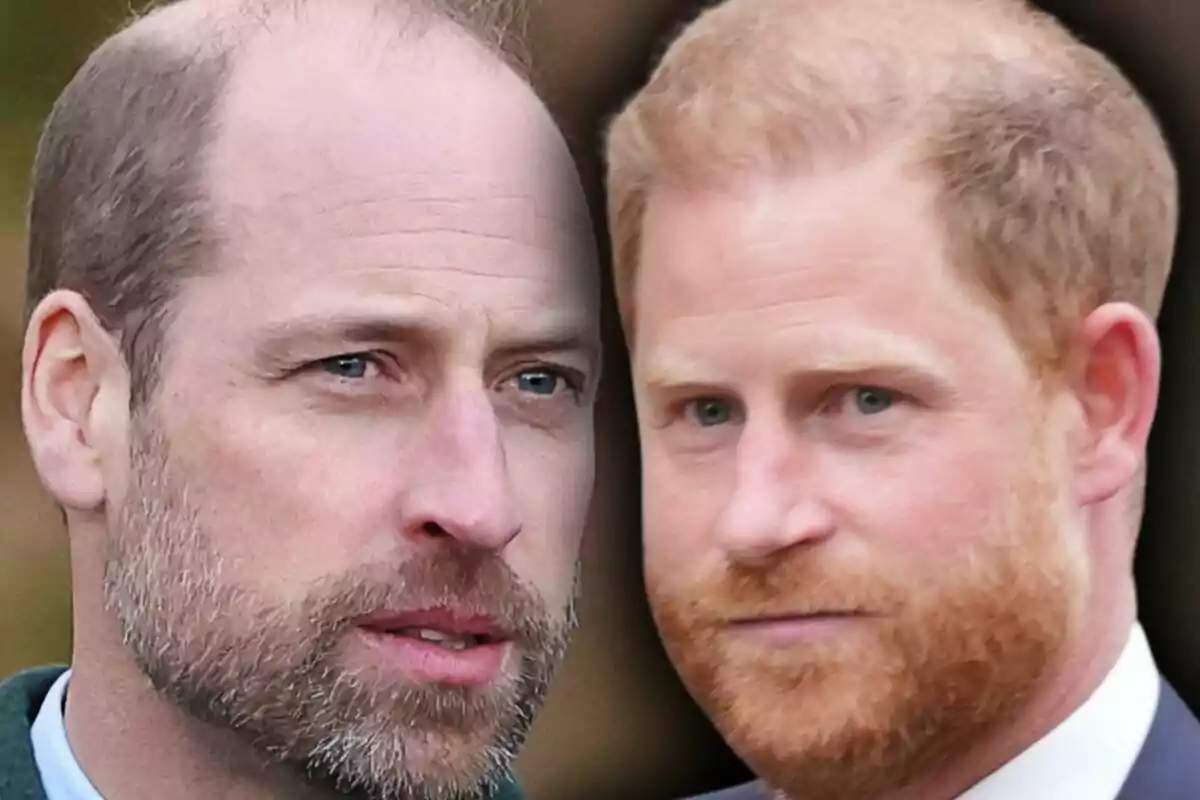 Montaje de fotos de primer plano del príncipe Guillermo y el príncipe Harry, ambos con rostros serios.