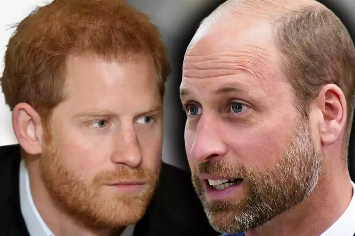 Montaje de fotos de primer plano del príncipe Harry y el príncipe Guillermo, ambos con rostros serios.