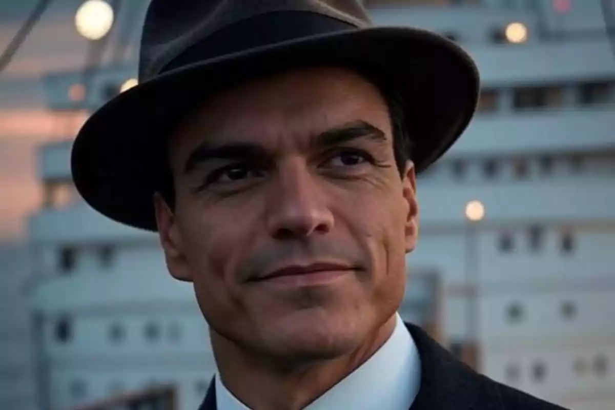 Simulación de Pedro Sánchez con apariencia de la mafia