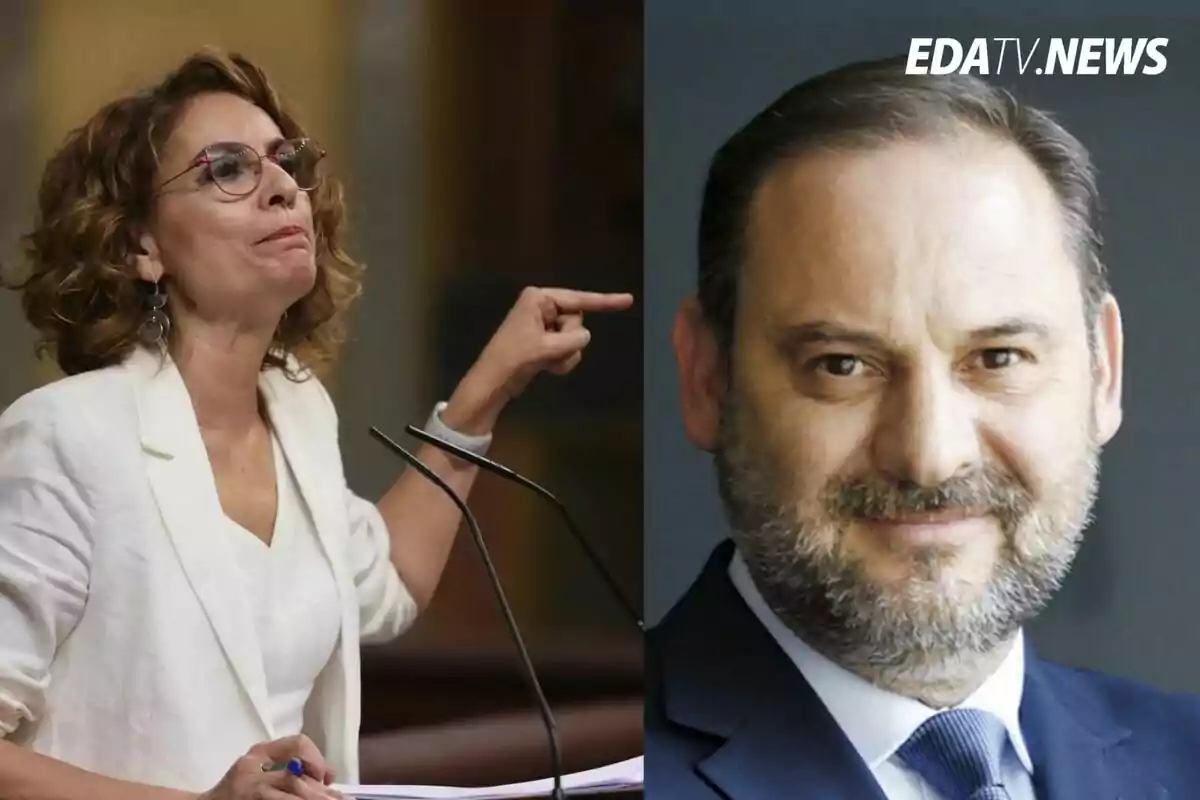 Dos personas, una mujer con gafas y chaqueta blanca hablando en un podio y un hombre con barba y traje oscuro sonriendo frente a un fondo gris, con el logo de EDATV.NEWS en la esquina superior derecha