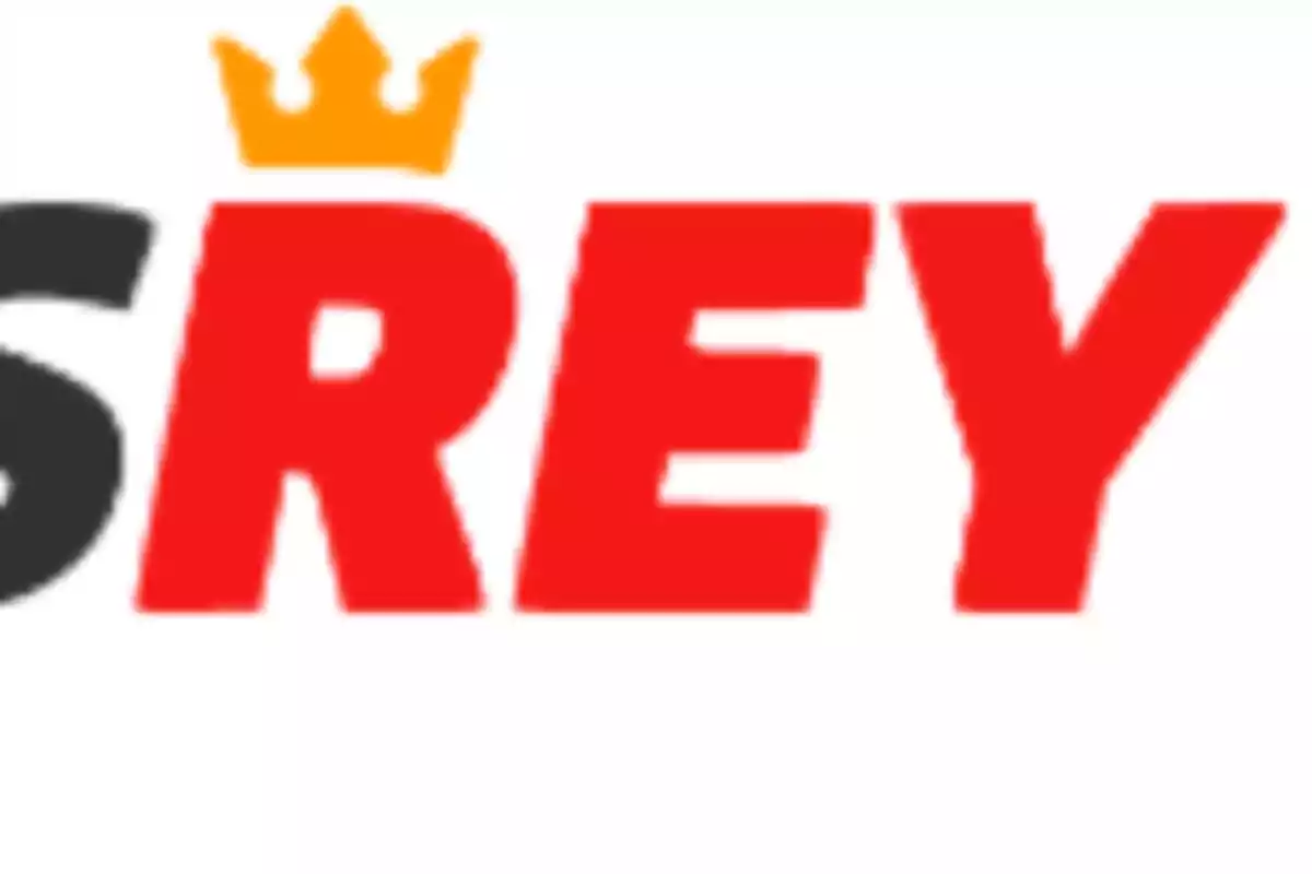 Texto REY en rojo con una corona amarilla sobre la letra R