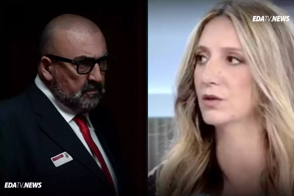 Un hombre con gafas y barba vestido con traje oscuro y corbata roja aparece junto a una mujer rubia de cabello largo en un montaje de dos imágenes con el logo EDATV.NEWS en ambas esquinas