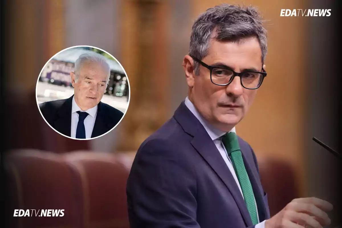 Hombre de cabello canoso y gafas con traje azul y corbata verde en primer plano, con un recuadro circular mostrando a otro hombre mayor de cabello blanco y traje oscuro, ambos en un entorno formal, con el logo EDATV.NEWS en las esquinas.