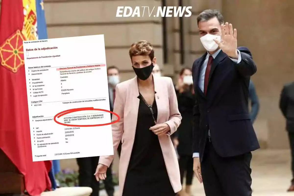 Dos personas con mascarilla caminan juntas mientras una de ellas saluda con la mano y en la esquina izquierda aparece un documento resaltado con un círculo rojo y el logo de EDATV NEWS en la parte superior