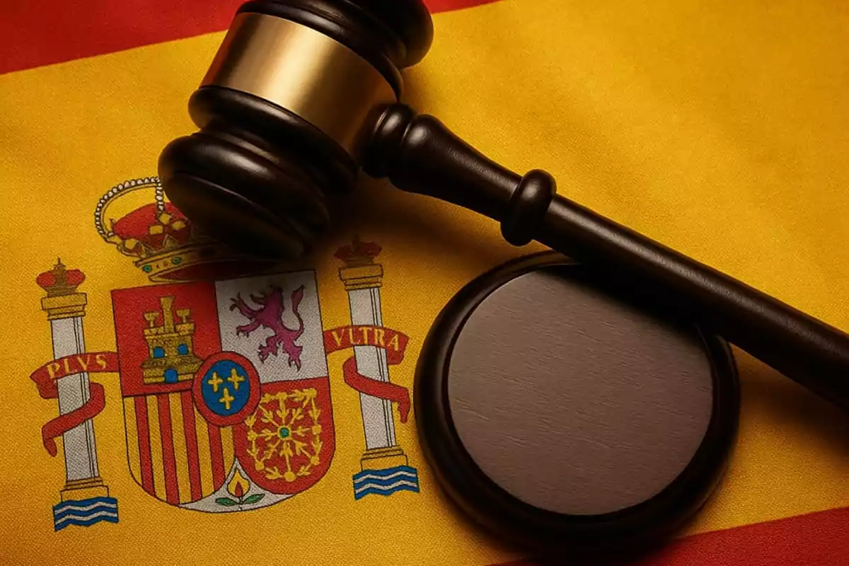 Mazo de juez sobre la bandera de España