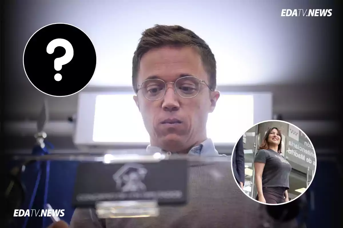 Hombre con gafas mirando hacia abajo con expresión seria, un círculo con un signo de interrogación a la izquierda y otro círculo con la imagen de una mujer sonriente a la derecha, logotipo de EDATV.NEWS en la esquina superior derecha