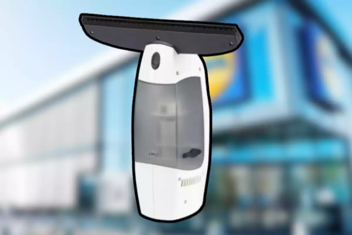Limpiador de ventanas eléctrico con fondo de tienda desenfocado Limpiador de ventanas eléctrico con fondo de tienda desenfocado