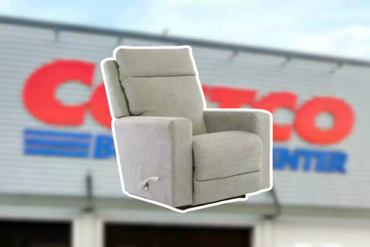 Gray recliner in front of a blurred Costco store Gray recliner in front of a blurred Costco store