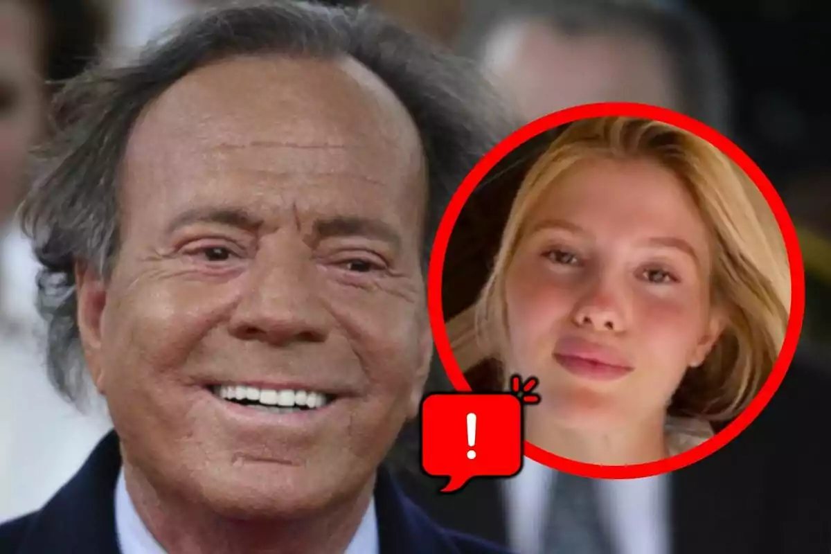 Montaje de fotos de primer plano de Julio Iglesias y su hija, Cristina Iglesias.