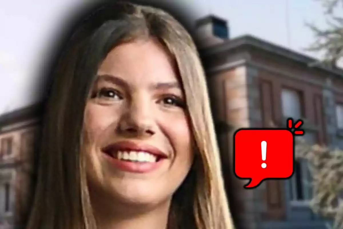 Montaje de fotos de primer plano de la infanta Sofía sonriente y, de fondo, una imagen del Palacio de la Zarzuela.