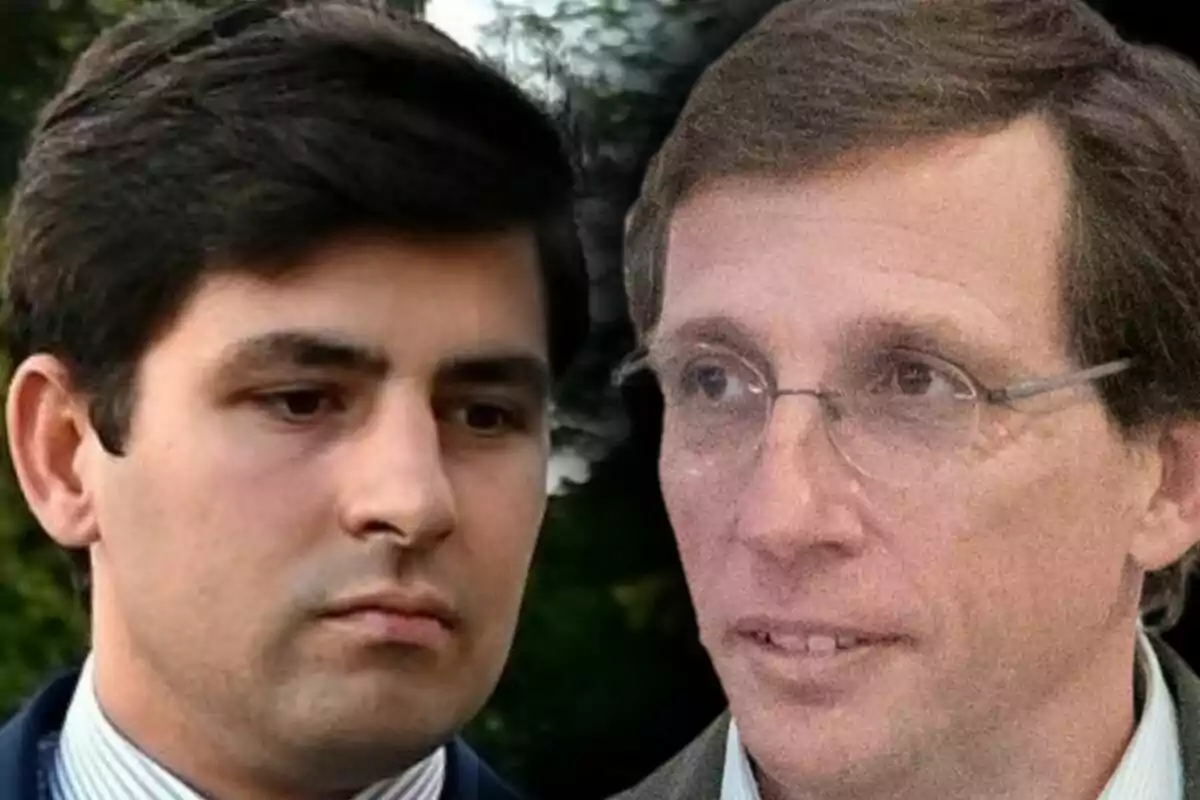 Montaje de fotos de Juan Urquijo y José Luís Martínez-Almeida con expresión seria aparecen juntos en primer plano.