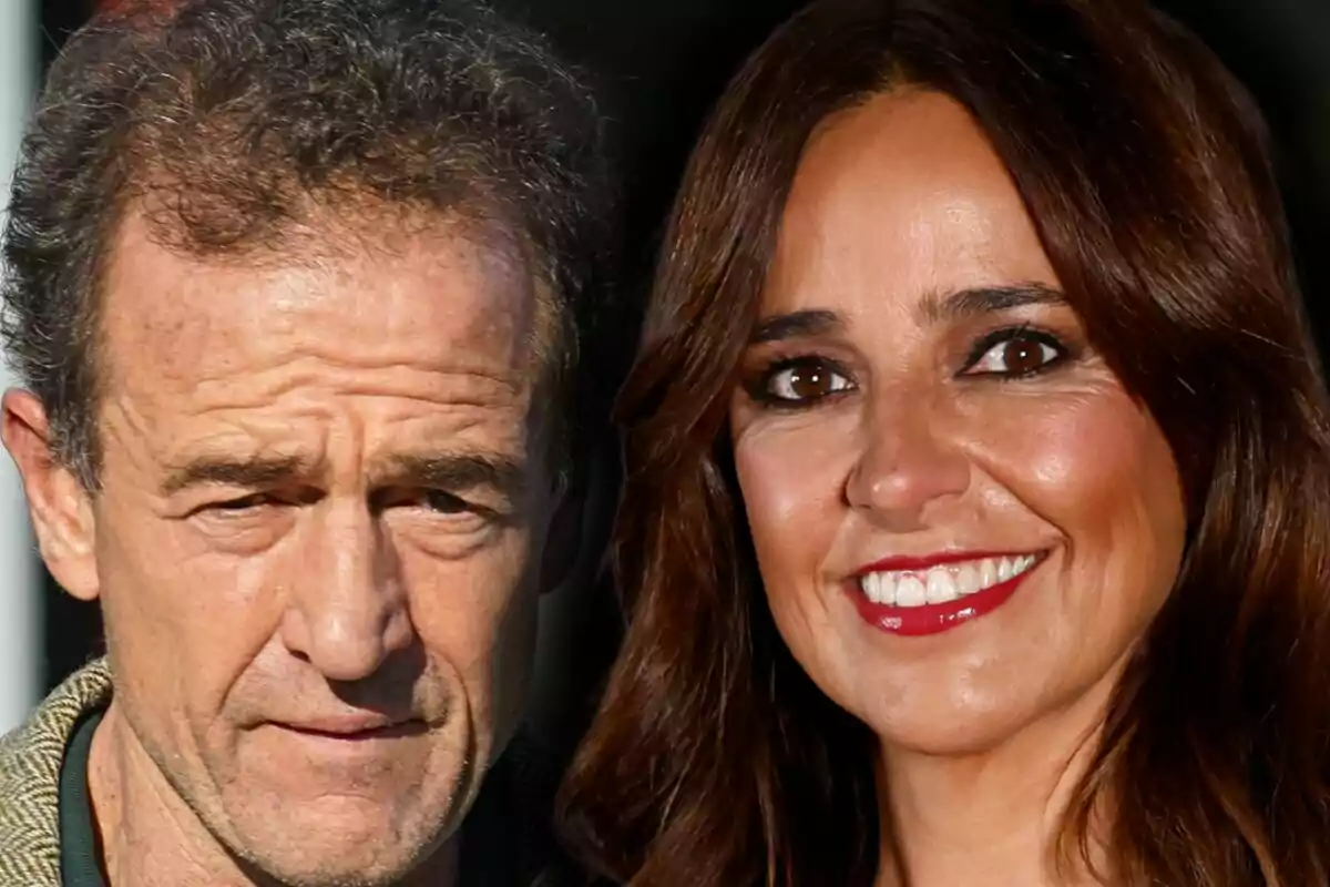 Montaje de fotos de primer plano de Alessandro Lequio serio y Carmen Alcayde sonriente.