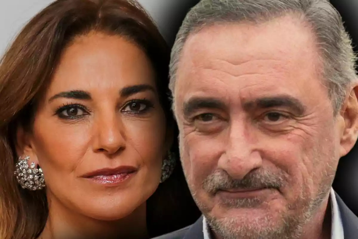 Montaje de fotos de primer plano de Carlos Herrera y Mariló Montero, ambos con expresiones serias.
