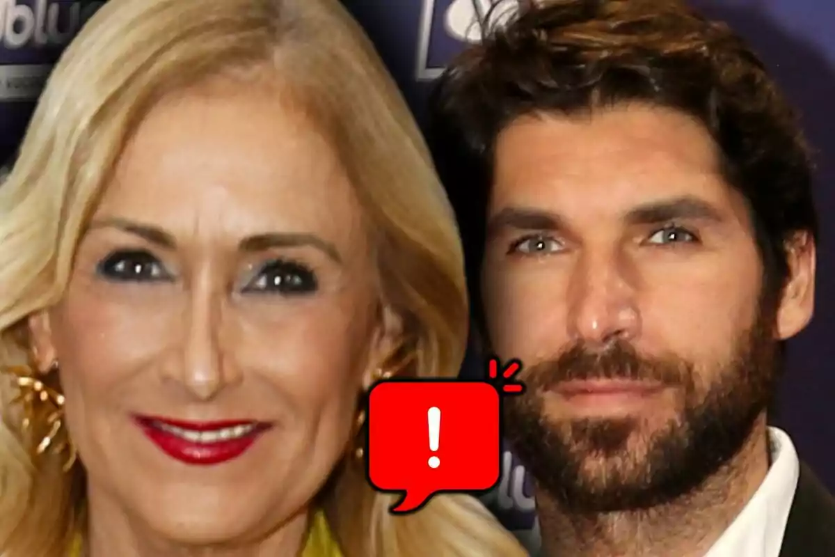 Montaje de fotos de primer plano de Cristina Cifuentes y Cayetano Rivera, ambos con un ícono de bocadillo rojo con un signo de exclamación blanco.