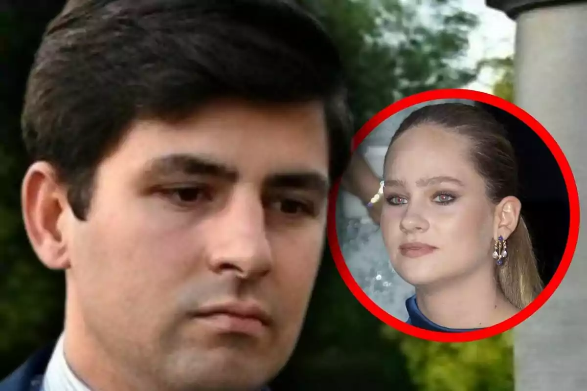Montaje de fotos de primer plano de Juan Urquijo e Irene Urdangarin, ambos con rostro serio.