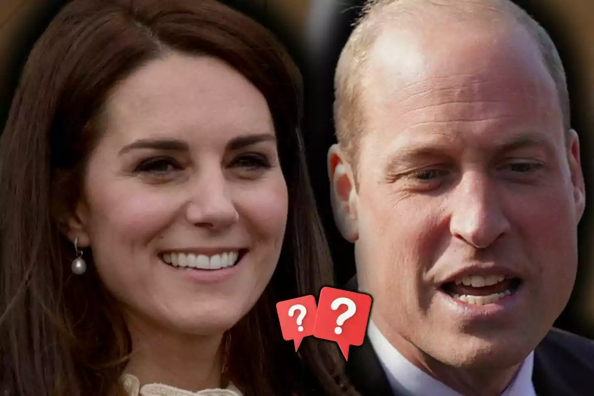 Close-up photo montage of Prince William and Kate Middleton, both with smiling faces.