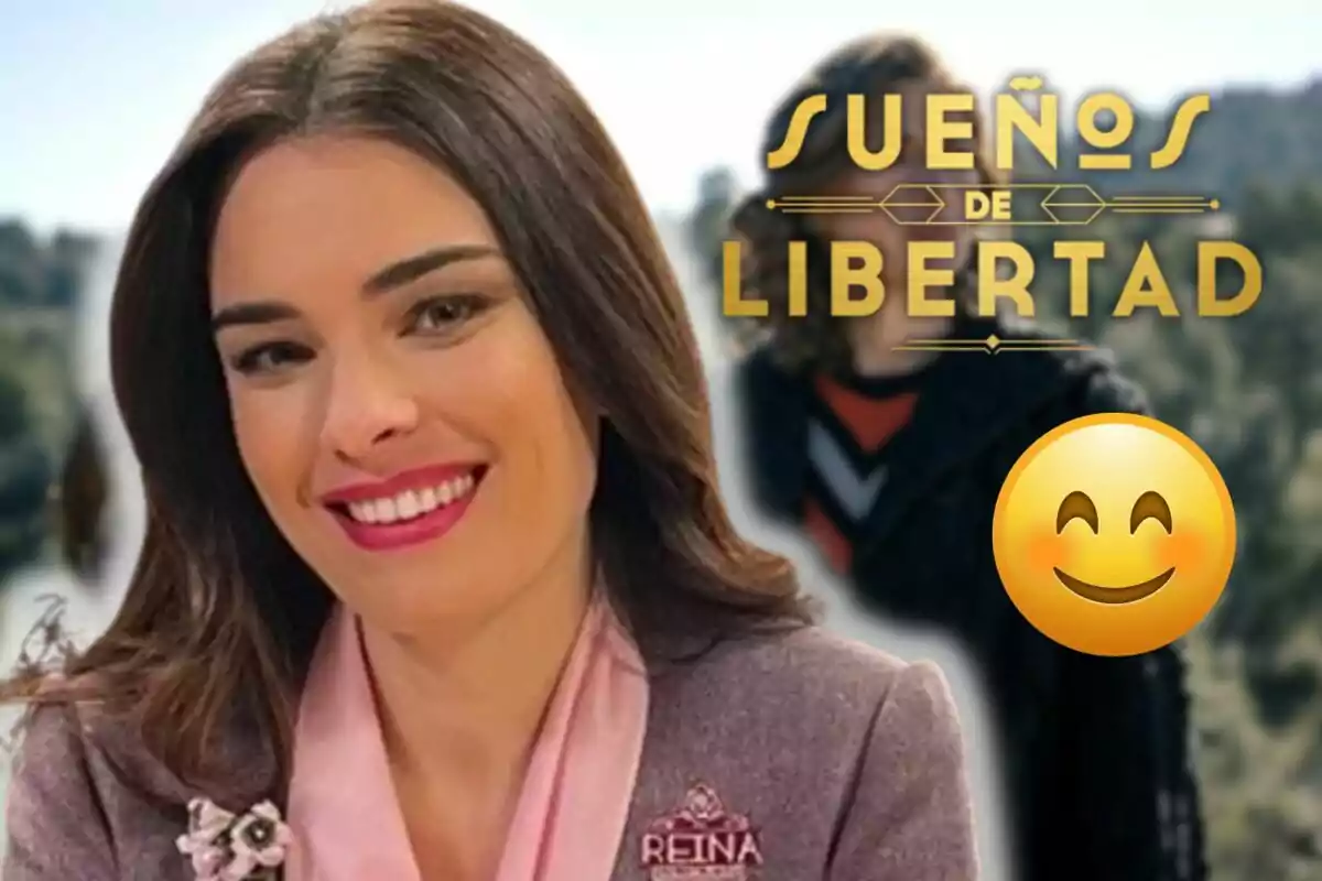Alba Brunet sonriente en primer plano con el logo de Sueños de Libertad y un emoji de carita feliz