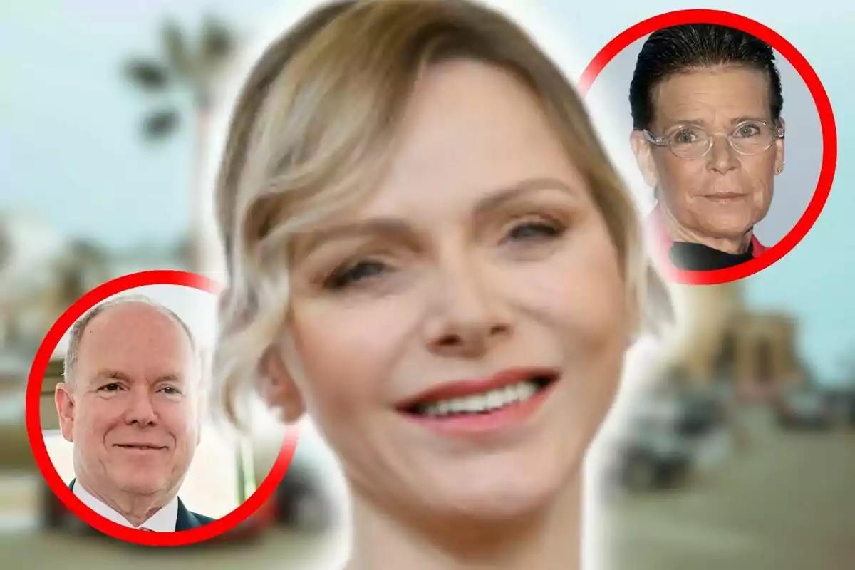 Montaje de fotos de primer plano de Charlene de Mónaco y, al lado, una imagen de Alberto de Mónaco y Estefanía de Mónaco.