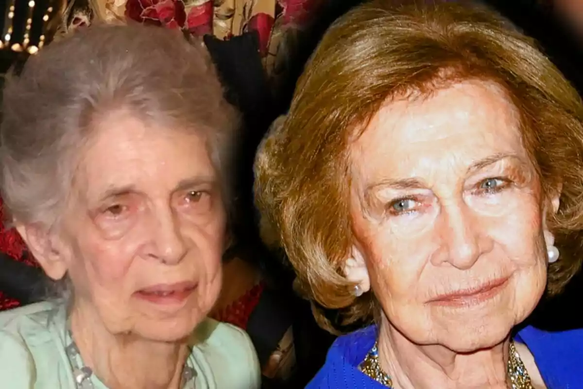 Irene of Greece and Queen Sofia, both with serious expressions, appear side by side in the image.