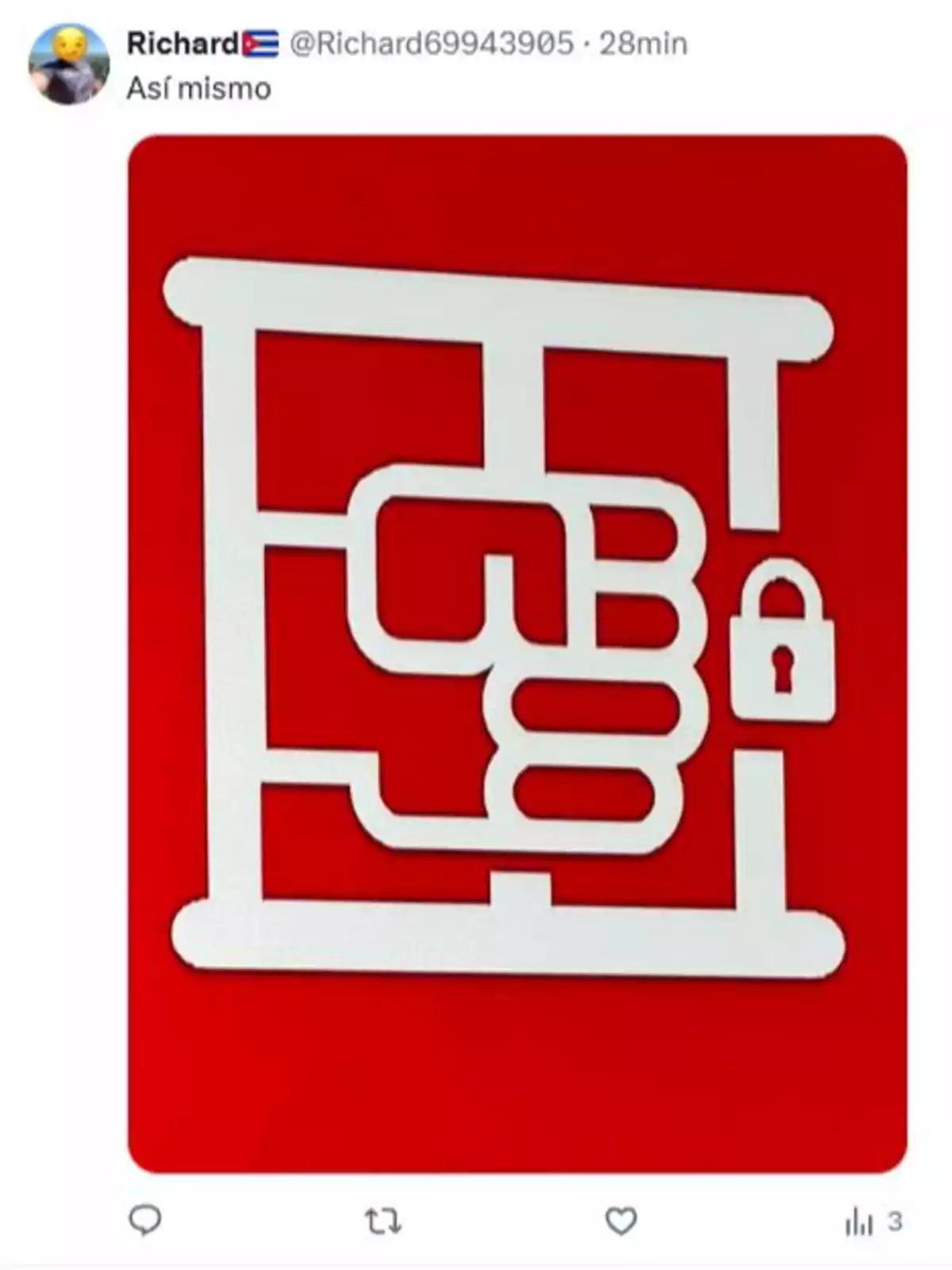 Logo blanco de un puño cerrado sosteniendo los barrotes de una celda con un candado sobre fondo rojo Logo blanco de un puño cerrado sosteniendo los barrotes de una celda con un candado sobre fondo rojo