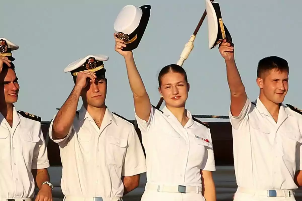 Princess Leonor together with her classmates aboard the Navy training ship 'Juan Sebastián de Elcano', upon their arrival at the port of Ferrol, on July 9, 2025, in Ferrol. Princess Leonor together with her classmates aboard the Navy training ship 'Juan Sebastián de Elcano', upon their arrival at the port of Ferrol, on July 9, 2025, in Ferrol.