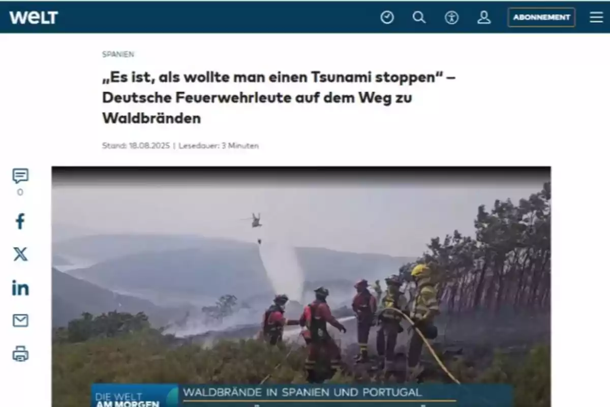 Bomberos combaten un incendio forestal en una zona montañosa mientras un helicóptero arroja agua desde el aire Bomberos combaten un incendio forestal en una zona montañosa mientras un helicóptero arroja agua desde el aire