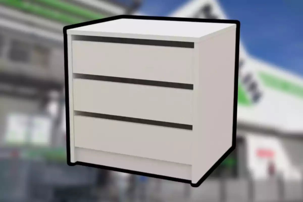 Mueble blanco de tres cajones con fondo desenfocado Mueble blanco de tres cajones con fondo desenfocado