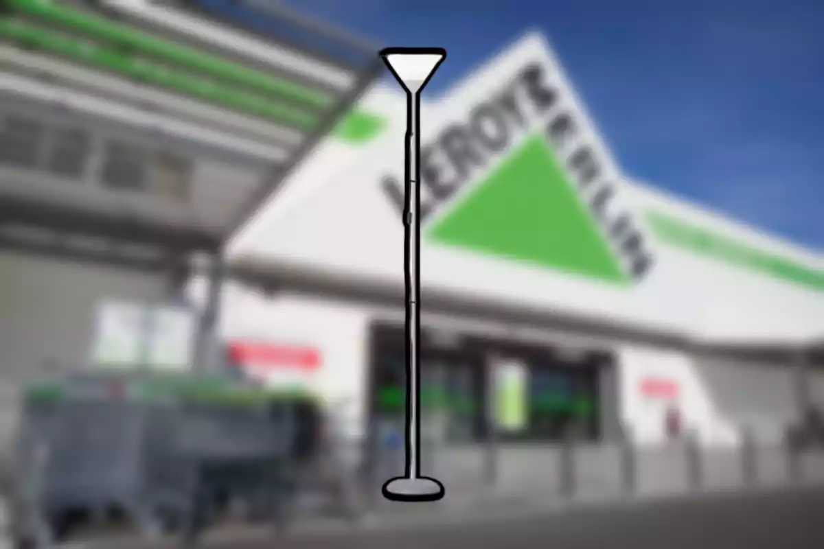 Dibujo de una lámpara de pie frente a una tienda con el fondo desenfocado Dibujo de una lámpara de pie frente a una tienda con el fondo desenfocado