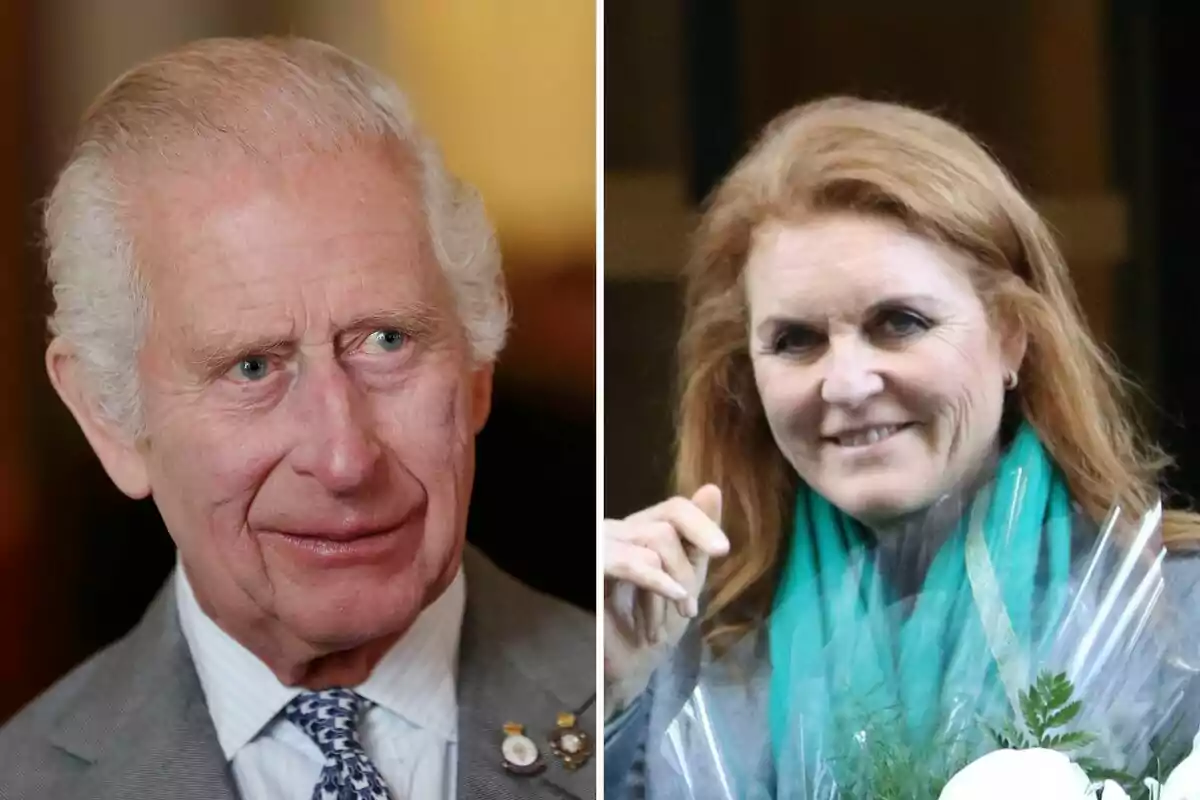 Carlos III y Sarah Ferguson sonriente aparecen en un montaje de dos retratos.