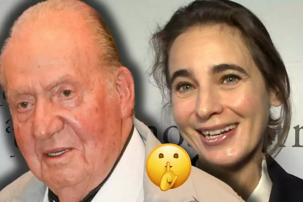 Juan Carlos I and Laurence Debray, smiling, appear together in the picture with a silence emoji in front.