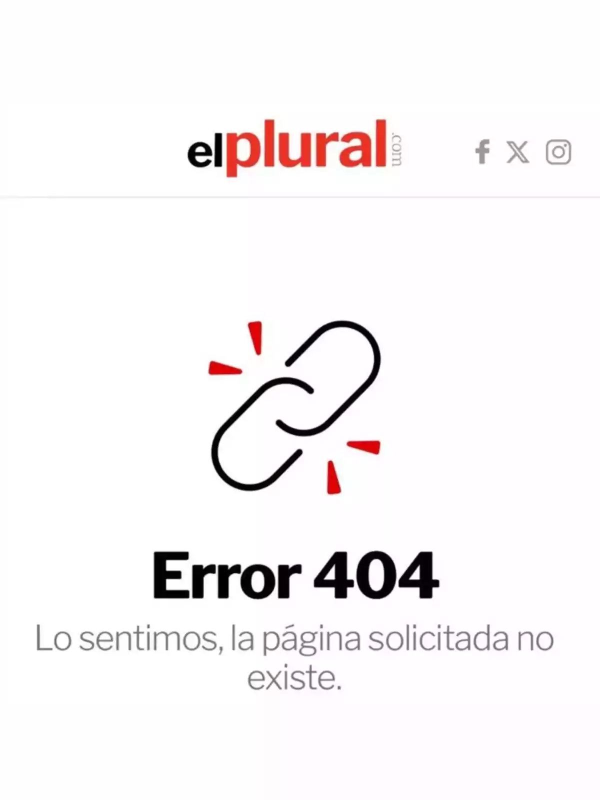 Página de error 404 de elplural.com con un icono de enlace roto y mensaje indicando que la página solicitada no existe Página de error 404 de elplural.com con un icono de enlace roto y mensaje indicando que la página solicitada no existe