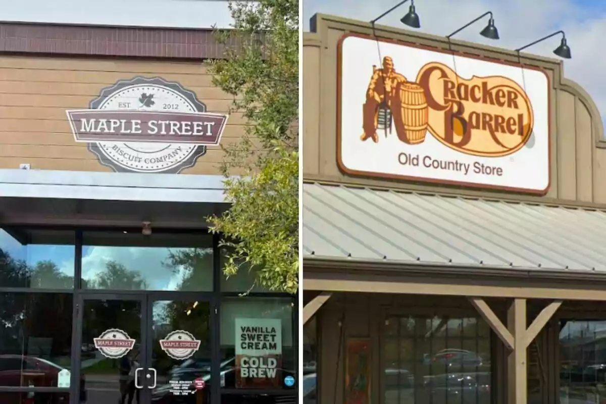 Fachadas de los restaurantes Maple Street Biscuit Company y Cracker Barrel Old Country Store