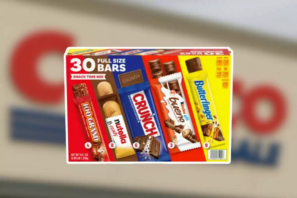 Caja de chocolates surtidos con barras de 100 Grand, Nutella B-ready, Crunch, Kinder Bueno y Butterfinger