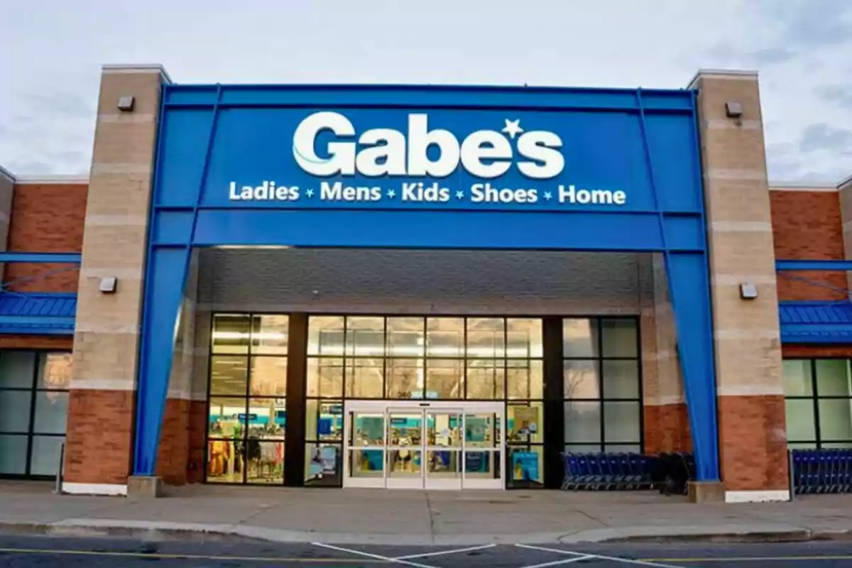 Storefront of a Gabe's with a blue sign indicating they sell clothing for women, men, children, shoes, and home goods. Storefront of a Gabe's with a blue sign indicating they sell clothing for women, men, children, shoes, and home goods.