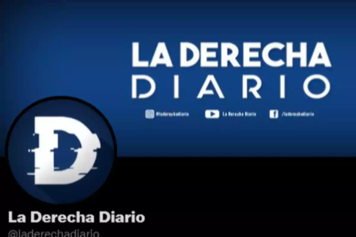 Logo y portada de La Derecha Diario con fondo azul y letras blancas Logo y portada de La Derecha Diario con fondo azul y letras blancas
