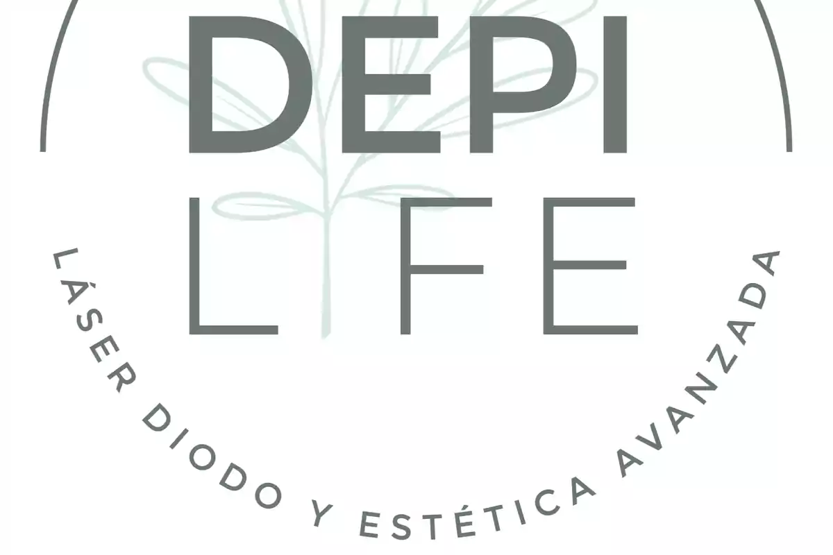 Logotipo de Depi Life con un diseño de hoja en el fondo y el texto láser diodo y estética avanzada en la parte inferior
