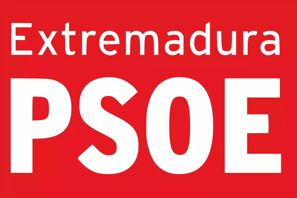 Logo del PSOE de Extremadura con fondo rojo y letras blancas