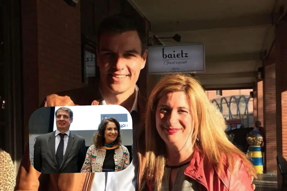 Dos personas posan sonrientes al aire libre con luz de sol, mientras en la esquina inferior izquierda aparece una imagen superpuesta de un hombre y una mujer vestidos de manera formal en un evento.